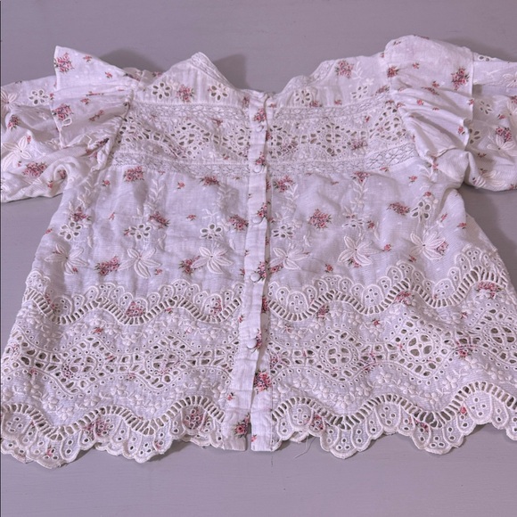 LoveShackFancy Tilda Lace Ruffle Blouse Small Ivory Floral Sheer Top - Picture 11 of 14
